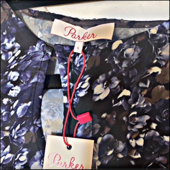 NWT PARKER DARK BLUEBONNET FLORAL FAUX-WRAP ASYMMETRICAL DRESS L - Picture 6 of 15